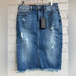Risen frayed Hem Midi pencil denim Skirt medium